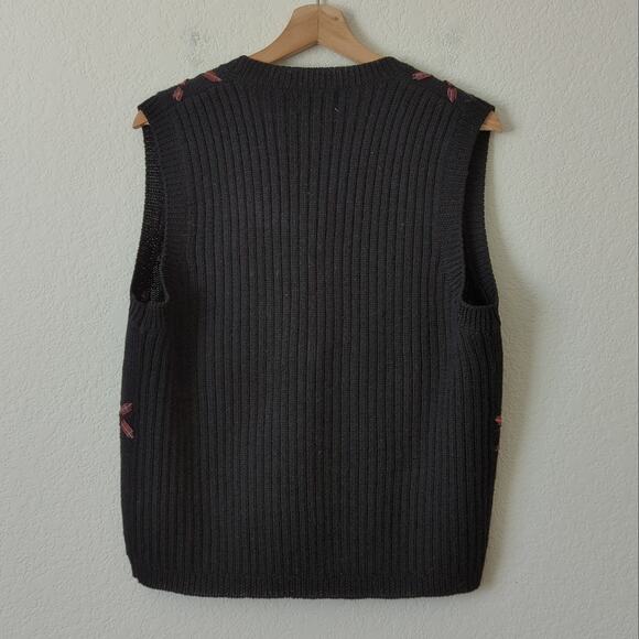 Vintage Pendleton Cardigan Sweater Vest Black Red Christmas Holiday Medium Wool - Picture 3 of 6